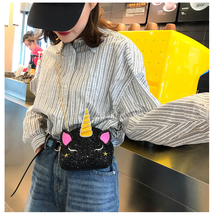 Cute Girl Chain Crossbody Bag New Cartoon Unicorn Chain Women's Bag Shoulder Bag Laser Women's Cosmetic Bag