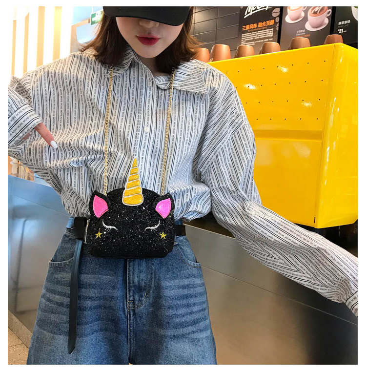 Cute Girl Chain Crossbody Bag New Cartoon Unicorn Chain Women's Bag Shoulder Bag Laser Women's Cosmetic Bag