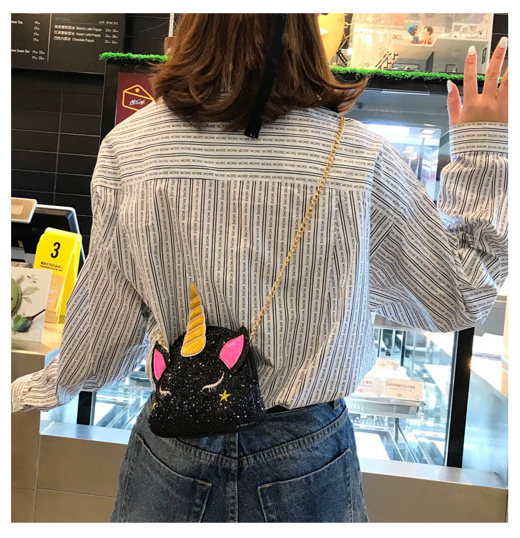 Cute Girl Chain Crossbody Bag New Cartoon Unicorn Chain Women's Bag Shoulder Bag Laser Women's Cosmetic Bag