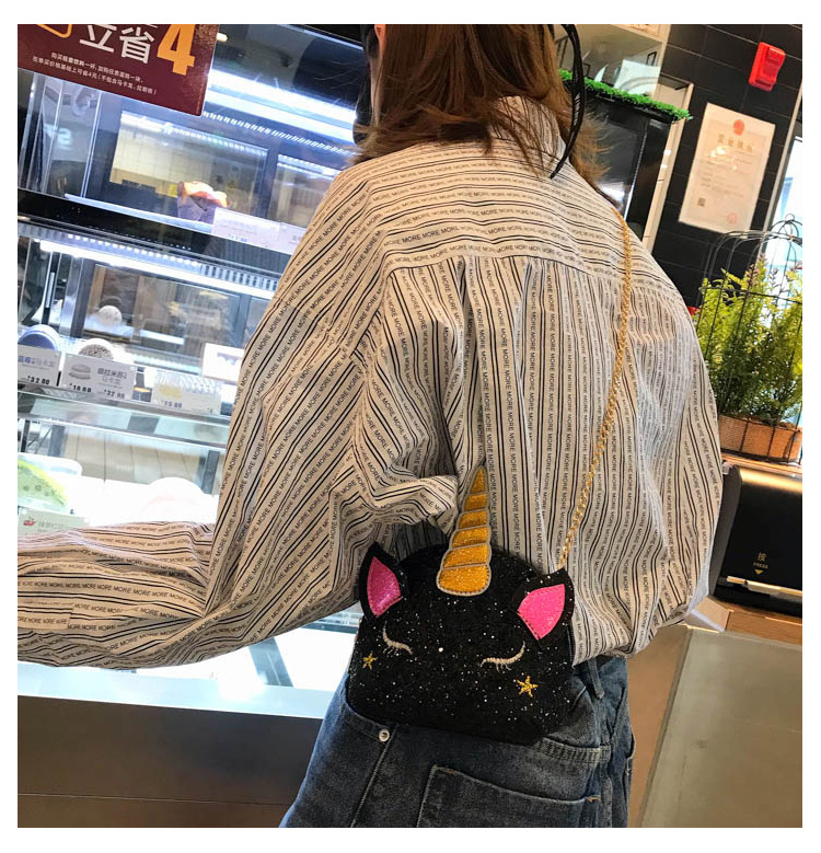 Cute Girl Chain Crossbody Bag New Cartoon Unicorn Chain Women's Bag Shoulder Bag Laser Women's Cosmetic Bag