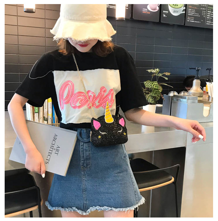 Cute Girl Chain Crossbody Bag New Cartoon Unicorn Chain Women's Bag Shoulder Bag Laser Women's Cosmetic Bag