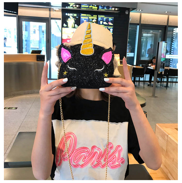Cute Girl Chain Crossbody Bag New Cartoon Unicorn Chain Women's Bag Shoulder Bag Laser Women's Cosmetic Bag