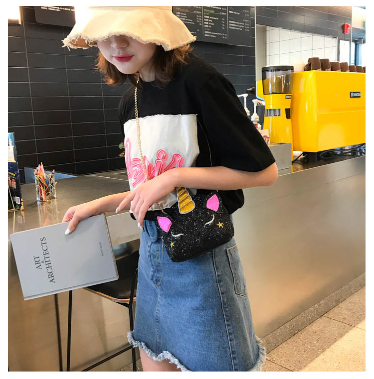 Cute Girl Chain Crossbody Bag New Cartoon Unicorn Chain Women's Bag Shoulder Bag Laser Women's Cosmetic Bag