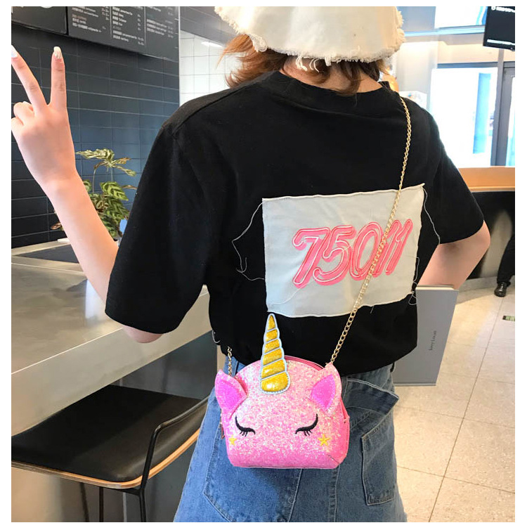 Cute Girl Chain Crossbody Bag New Cartoon Unicorn Chain Women's Bag Shoulder Bag Laser Women's Cosmetic Bag