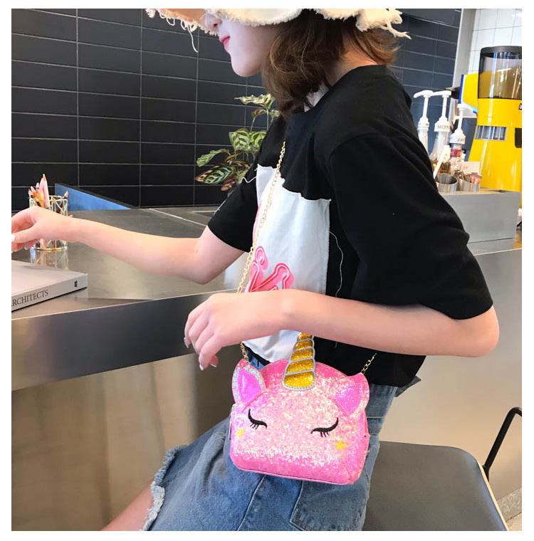 Cute Girl Chain Crossbody Bag New Cartoon Unicorn Chain Women's Bag Shoulder Bag Laser Women's Cosmetic Bag