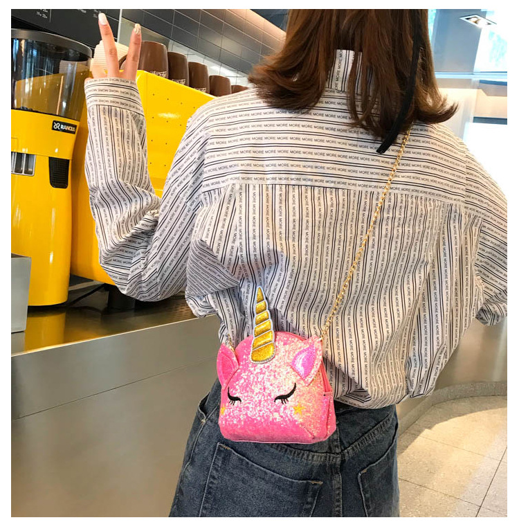 Cute Girl Chain Crossbody Bag New Cartoon Unicorn Chain Women's Bag Shoulder Bag Laser Women's Cosmetic Bag