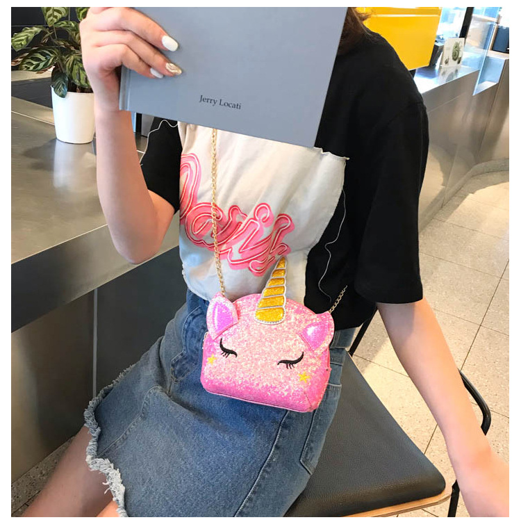 Cute Girl Chain Crossbody Bag New Cartoon Unicorn Chain Women's Bag Shoulder Bag Laser Women's Cosmetic Bag