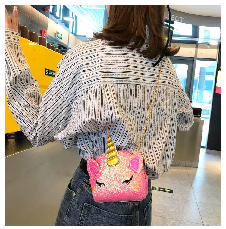 Cute Girl Chain Crossbody Bag New Cartoon Unicorn Chain Women's Bag Shoulder Bag Laser Women's Cosmetic Bag