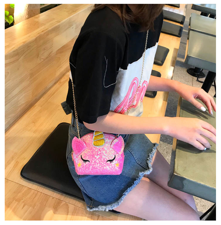 Cute Girl Chain Crossbody Bag New Cartoon Unicorn Chain Women's Bag Shoulder Bag Laser Women's Cosmetic Bag