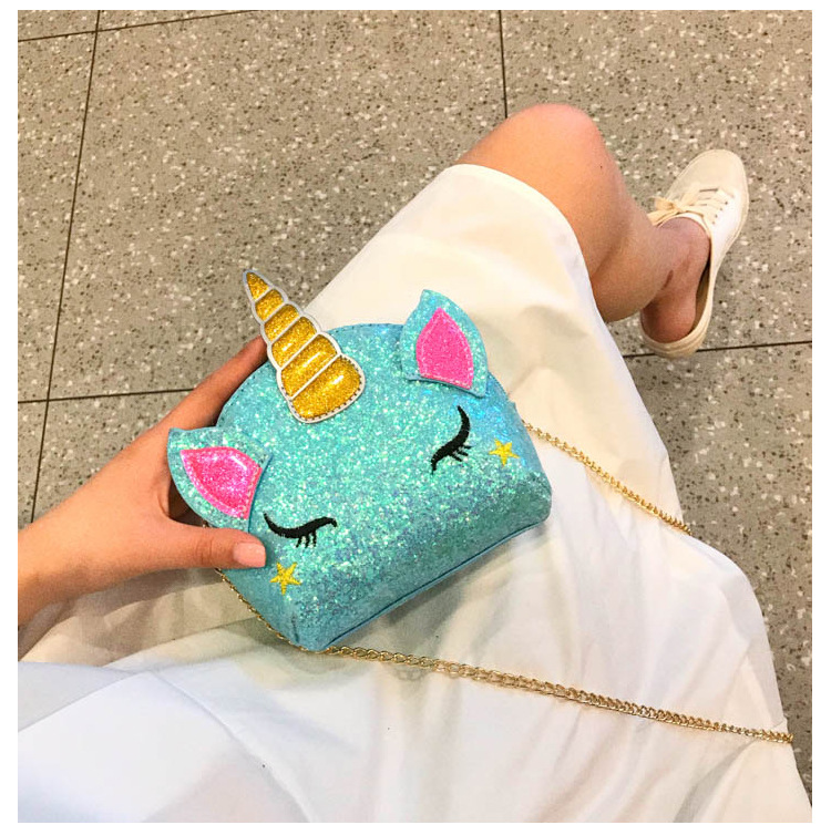Cute Girl Chain Crossbody Bag New Cartoon Unicorn Chain Women's Bag Shoulder Bag Laser Women's Cosmetic Bag