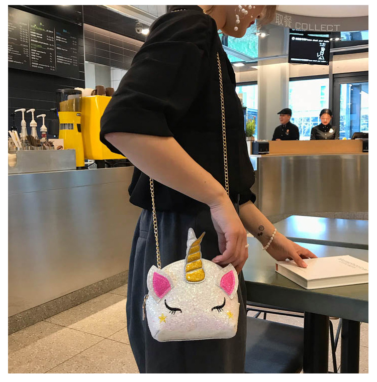 Cute Girl Chain Crossbody Bag New Cartoon Unicorn Chain Women's Bag Shoulder Bag Laser Women's Cosmetic Bag