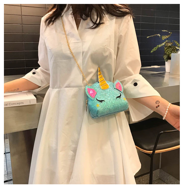 Cute Girl Chain Crossbody Bag New Cartoon Unicorn Chain Women's Bag Shoulder Bag Laser Women's Cosmetic Bag