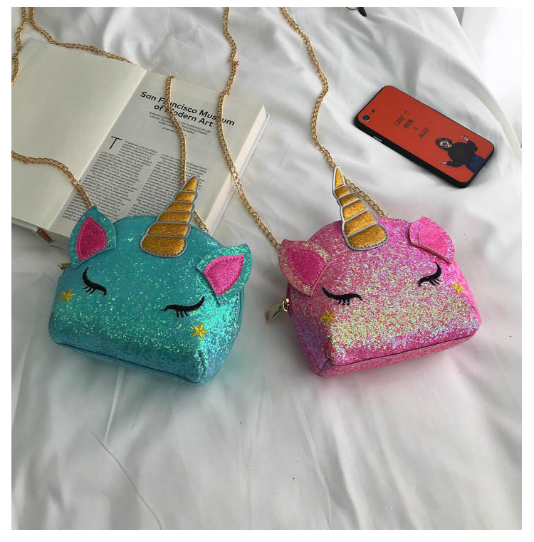 Cute Girl Chain Crossbody Bag New Cartoon Unicorn Chain Women's Bag Shoulder Bag Laser Women's Cosmetic Bag