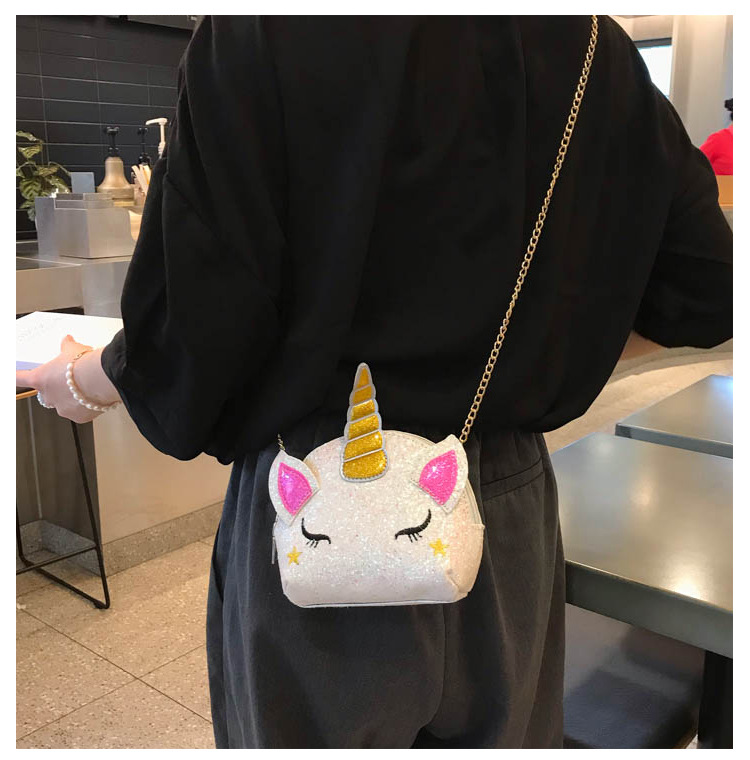 Cute Girl Chain Crossbody Bag New Cartoon Unicorn Chain Women's Bag Shoulder Bag Laser Women's Cosmetic Bag