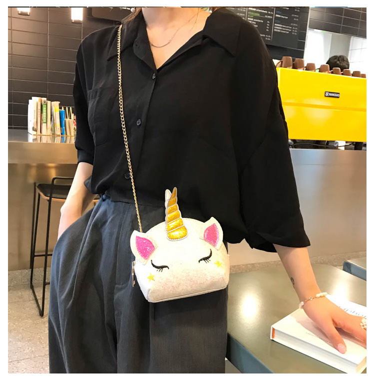 Cute Girl Chain Crossbody Bag New Cartoon Unicorn Chain Women's Bag Shoulder Bag Laser Women's Cosmetic Bag