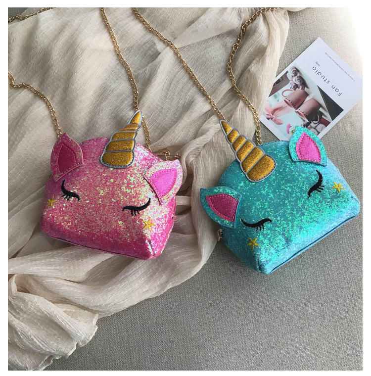 Cute Girl Chain Crossbody Bag New Cartoon Unicorn Chain Women's Bag Shoulder Bag Laser Women's Cosmetic Bag