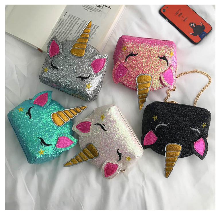 Cute Girl Chain Crossbody Bag New Cartoon Unicorn Chain Women's Bag Shoulder Bag Laser Women's Cosmetic Bag
