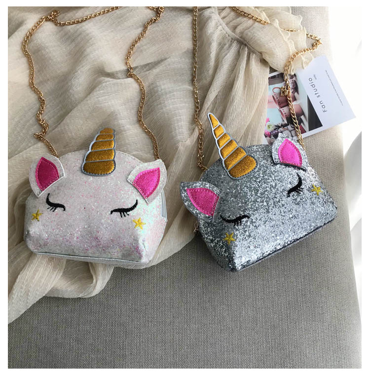 Cute Girl Chain Crossbody Bag New Cartoon Unicorn Chain Women's Bag Shoulder Bag Laser Women's Cosmetic Bag