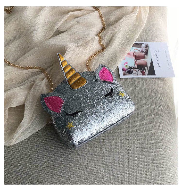 Cute Girl Chain Crossbody Bag New Cartoon Unicorn Chain Women's Bag Shoulder Bag Laser Women's Cosmetic Bag
