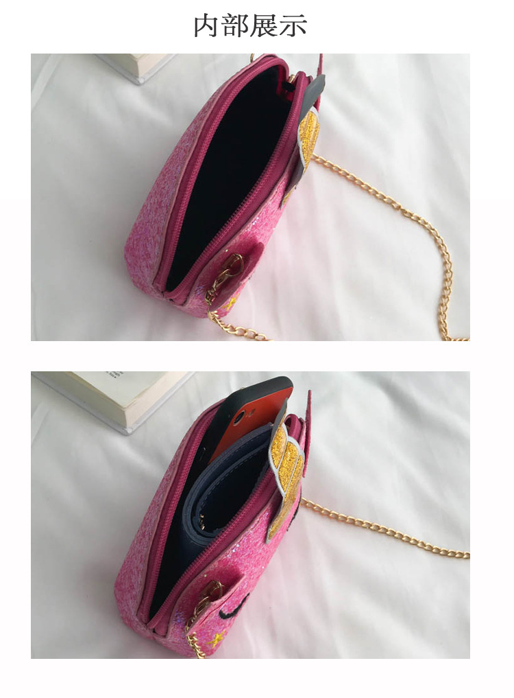 Cute Girl Chain Crossbody Bag New Cartoon Unicorn Chain Women's Bag Shoulder Bag Laser Women's Cosmetic Bag