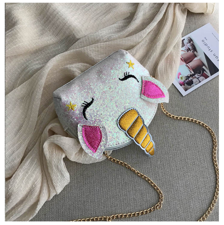 Cute Girl Chain Crossbody Bag New Cartoon Unicorn Chain Women's Bag Shoulder Bag Laser Women's Cosmetic Bag