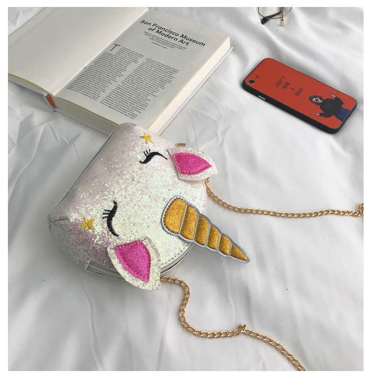 Cute Girl Chain Crossbody Bag New Cartoon Unicorn Chain Women's Bag Shoulder Bag Laser Women's Cosmetic Bag