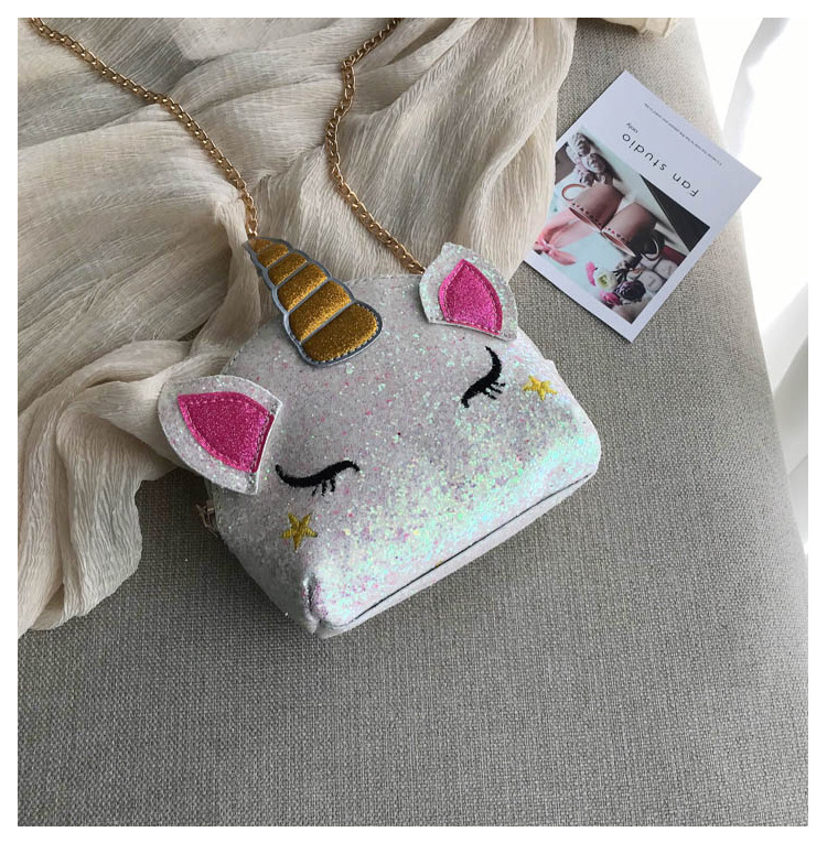 Cute Girl Chain Crossbody Bag New Cartoon Unicorn Chain Women's Bag Shoulder Bag Laser Women's Cosmetic Bag