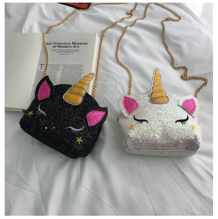 Cute Girl Chain Crossbody Bag New Cartoon Unicorn Chain Women's Bag Shoulder Bag Laser Women's Cosmetic Bag