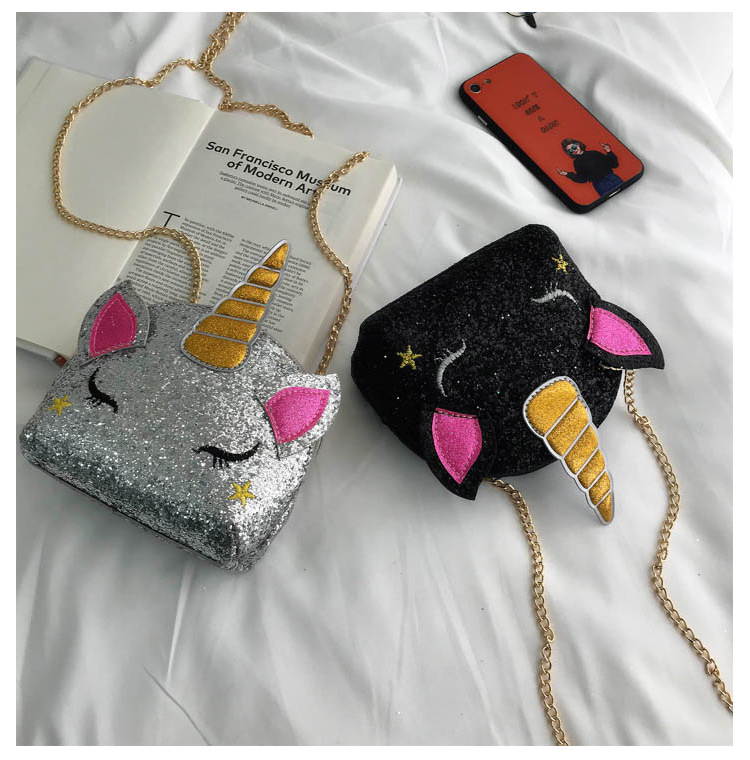 Cute Girl Chain Crossbody Bag New Cartoon Unicorn Chain Women's Bag Shoulder Bag Laser Women's Cosmetic Bag