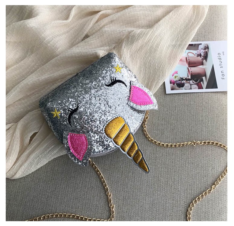 Cute Girl Chain Crossbody Bag New Cartoon Unicorn Chain Women's Bag Shoulder Bag Laser Women's Cosmetic Bag