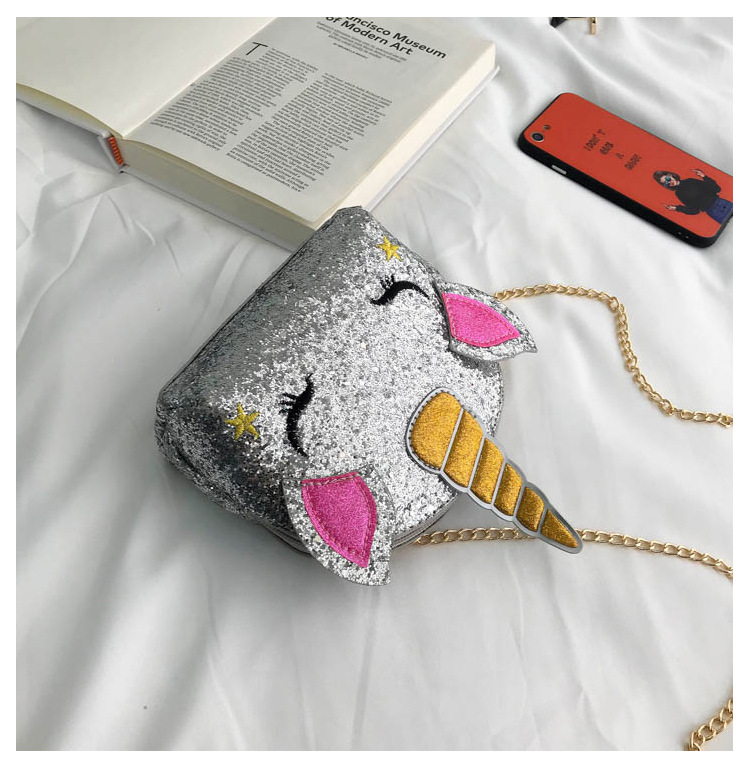 Cute Girl Chain Crossbody Bag New Cartoon Unicorn Chain Women's Bag Shoulder Bag Laser Women's Cosmetic Bag