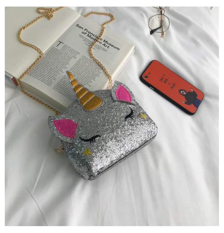 Cute Girl Chain Crossbody Bag New Cartoon Unicorn Chain Women's Bag Shoulder Bag Laser Women's Cosmetic Bag