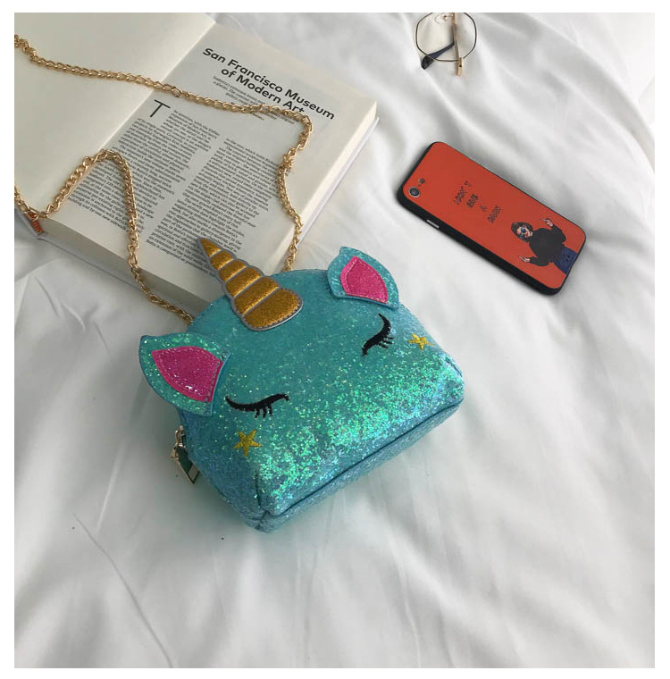 Cute Girl Chain Crossbody Bag New Cartoon Unicorn Chain Women's Bag Shoulder Bag Laser Women's Cosmetic Bag