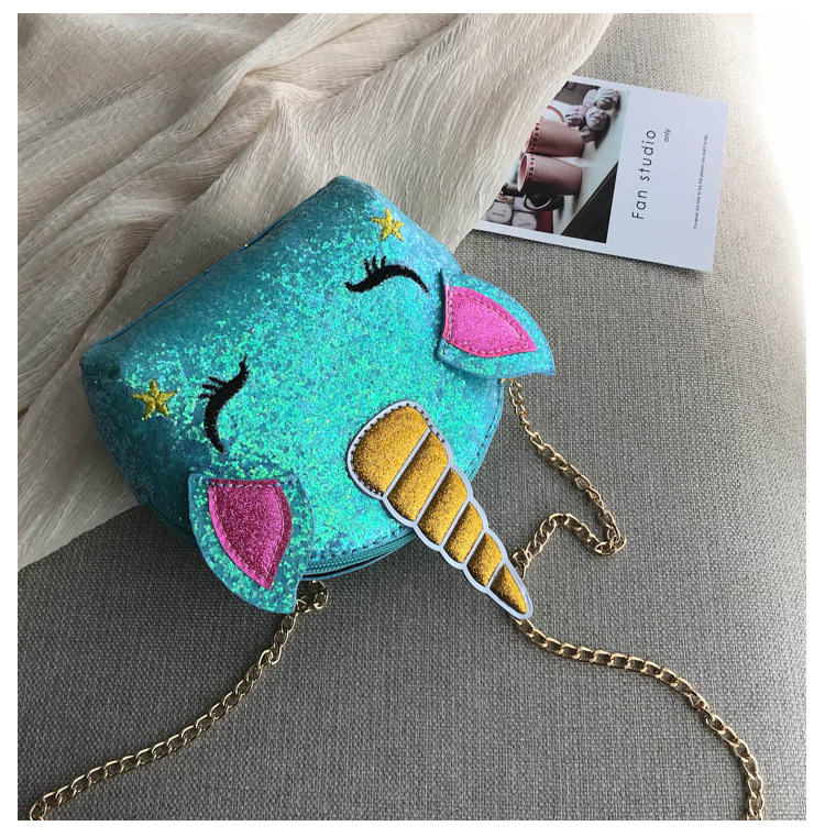 Cute Girl Chain Crossbody Bag New Cartoon Unicorn Chain Women's Bag Shoulder Bag Laser Women's Cosmetic Bag