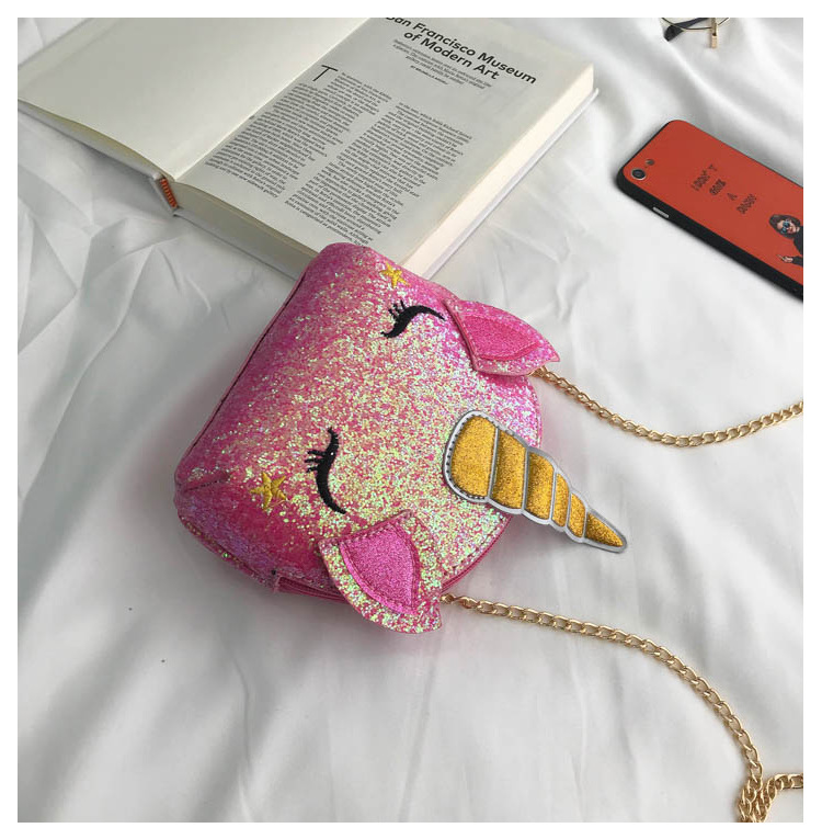 Cute Girl Chain Crossbody Bag New Cartoon Unicorn Chain Women's Bag Shoulder Bag Laser Women's Cosmetic Bag