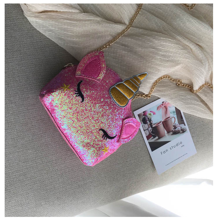 Cute Girl Chain Crossbody Bag New Cartoon Unicorn Chain Women's Bag Shoulder Bag Laser Women's Cosmetic Bag