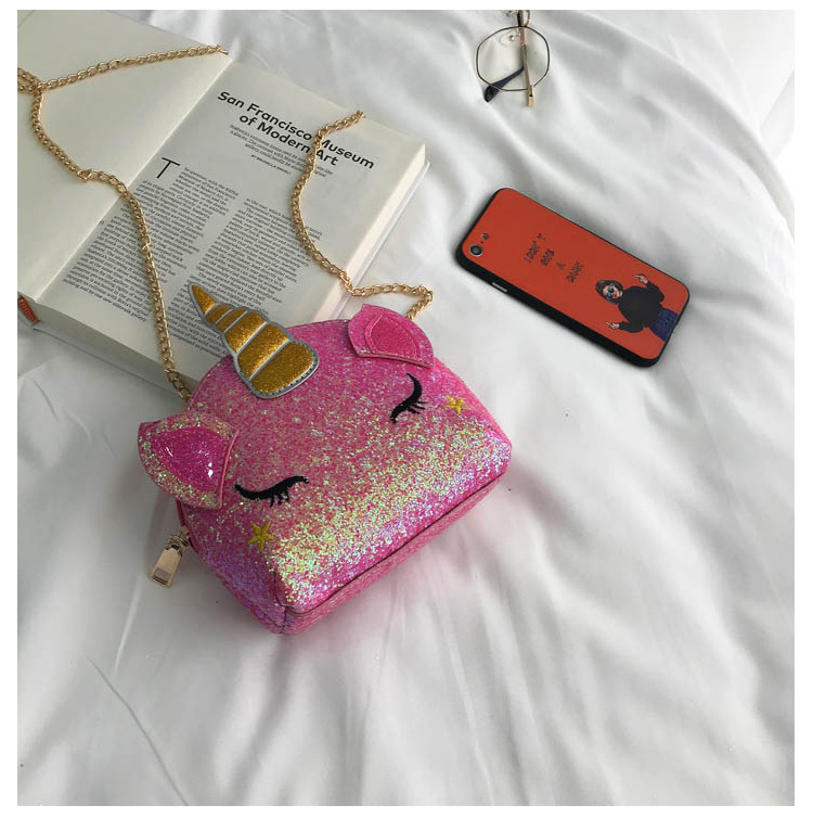 Cute Girl Chain Crossbody Bag New Cartoon Unicorn Chain Women's Bag Shoulder Bag Laser Women's Cosmetic Bag
