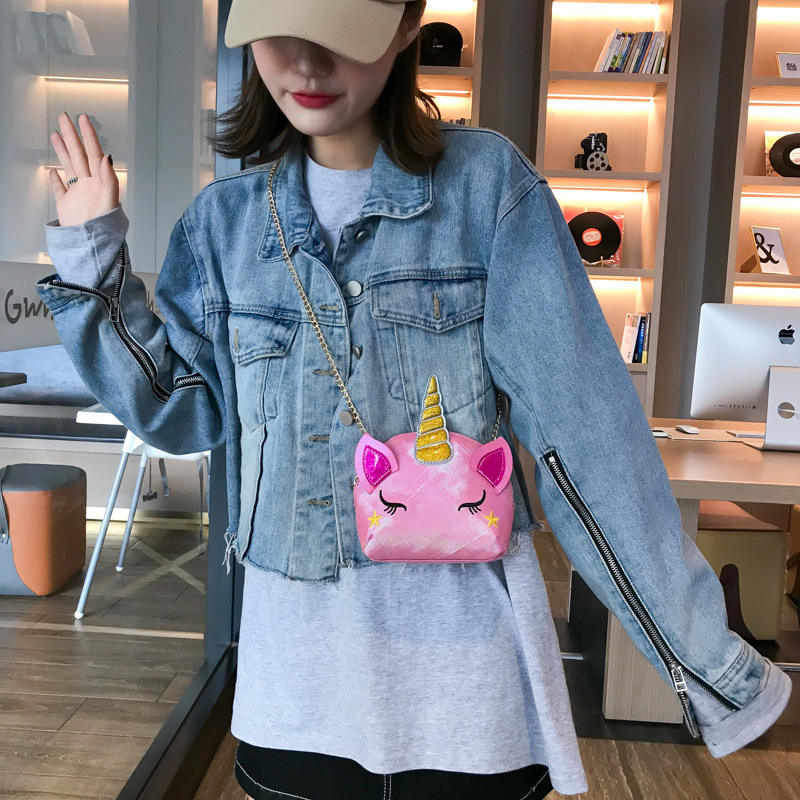Cute Girl Chain Crossbody Bag New Cartoon Unicorn Chain Women's Bag Shoulder Bag Laser Women's Cosmetic Bag
