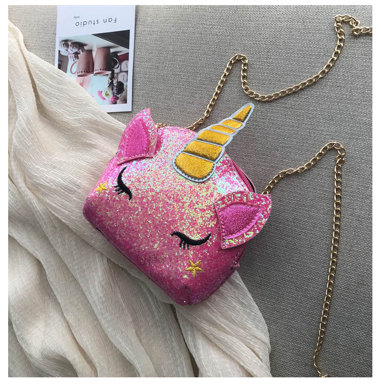 Cute Girl Chain Crossbody Bag New Cartoon Unicorn Chain Women's Bag Shoulder Bag Laser Women's Cosmetic Bag