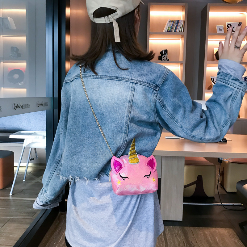 Cute Girl Chain Crossbody Bag New Cartoon Unicorn Chain Women's Bag Shoulder Bag Laser Women's Cosmetic Bag