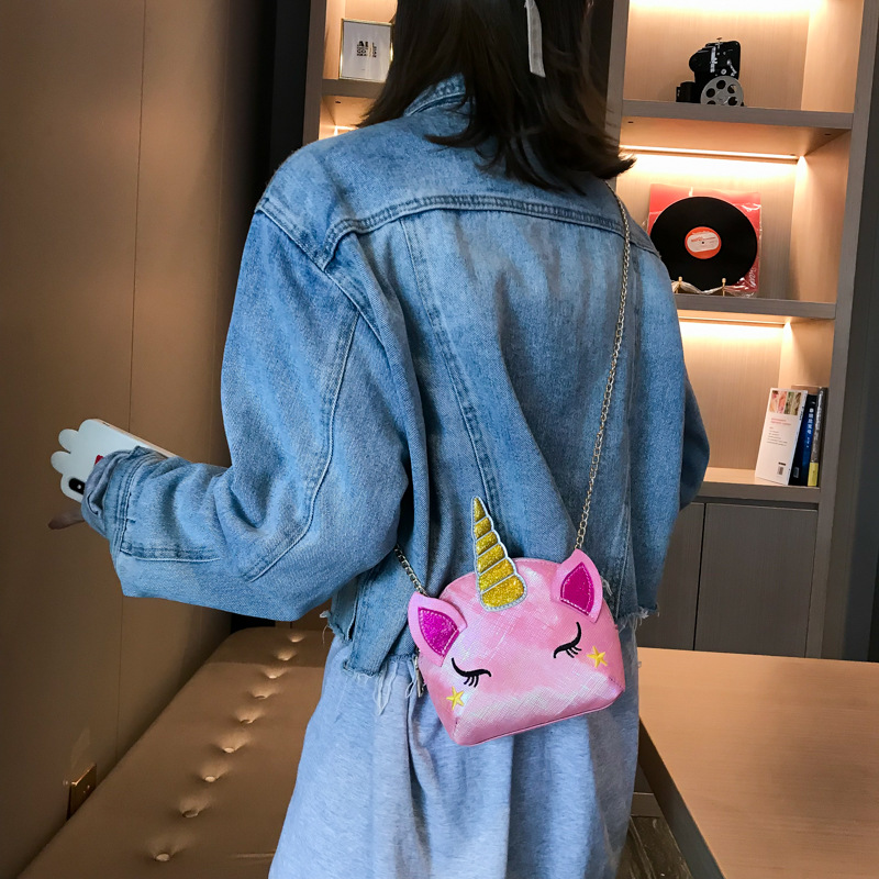 Cute Girl Chain Crossbody Bag New Cartoon Unicorn Chain Women's Bag Shoulder Bag Laser Women's Cosmetic Bag