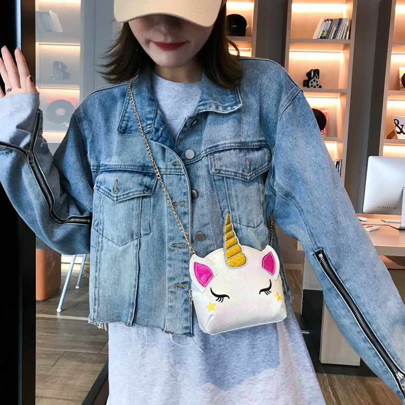 Cute Girl Chain Crossbody Bag New Cartoon Unicorn Chain Women's Bag Shoulder Bag Laser Women's Cosmetic Bag