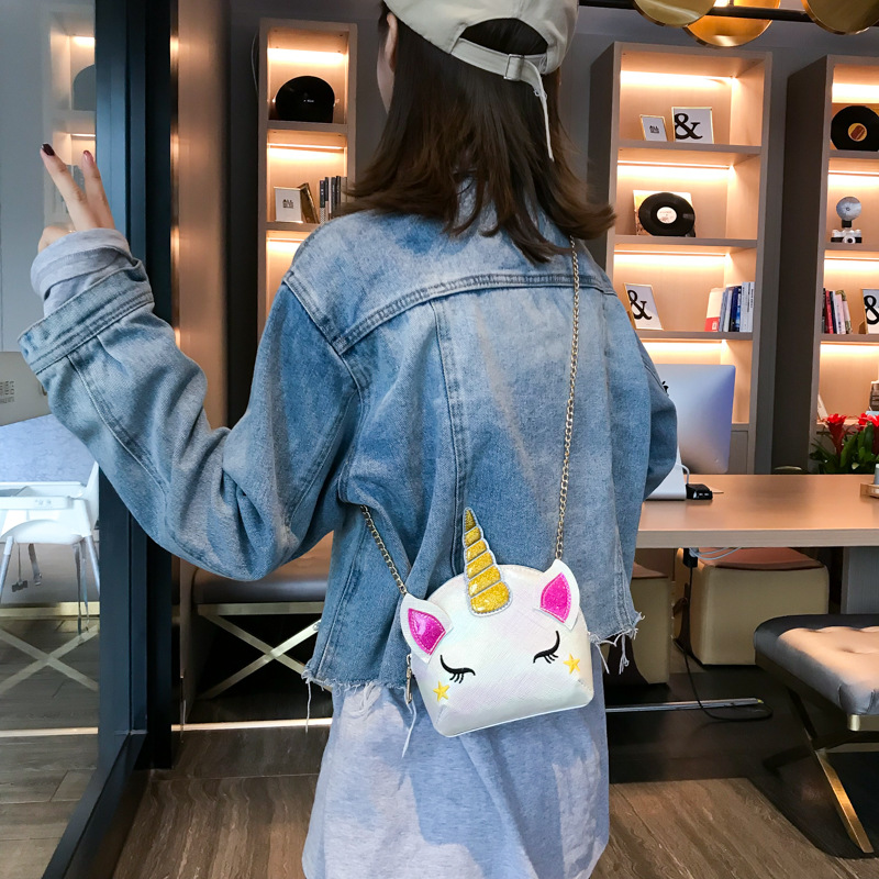 Cute Girl Chain Crossbody Bag New Cartoon Unicorn Chain Women's Bag Shoulder Bag Laser Women's Cosmetic Bag