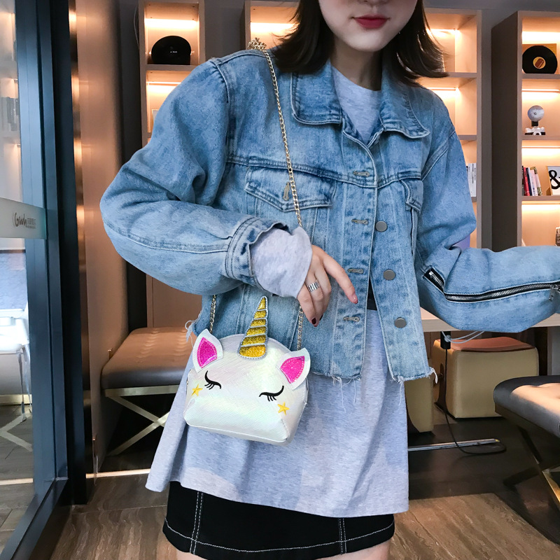 Cute Girl Chain Crossbody Bag New Cartoon Unicorn Chain Women's Bag Shoulder Bag Laser Women's Cosmetic Bag