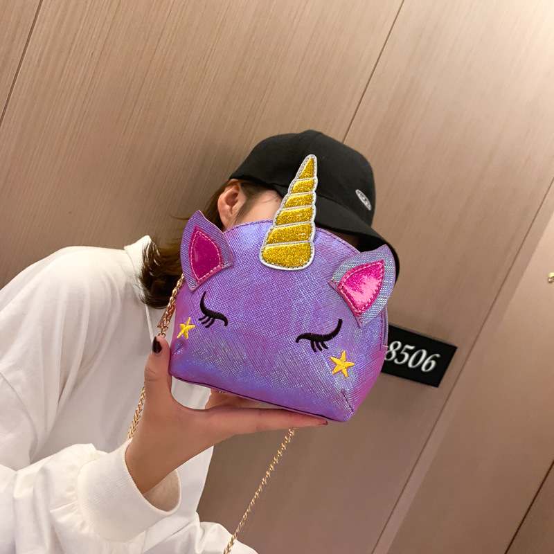 Cute Girl Chain Crossbody Bag New Cartoon Unicorn Chain Women's Bag Shoulder Bag Laser Women's Cosmetic Bag