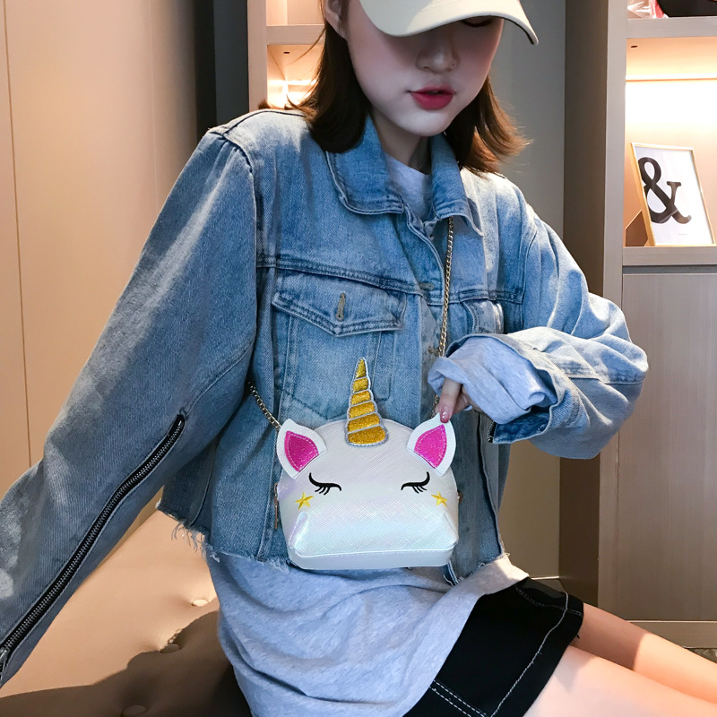 Cute Girl Chain Crossbody Bag New Cartoon Unicorn Chain Women's Bag Shoulder Bag Laser Women's Cosmetic Bag