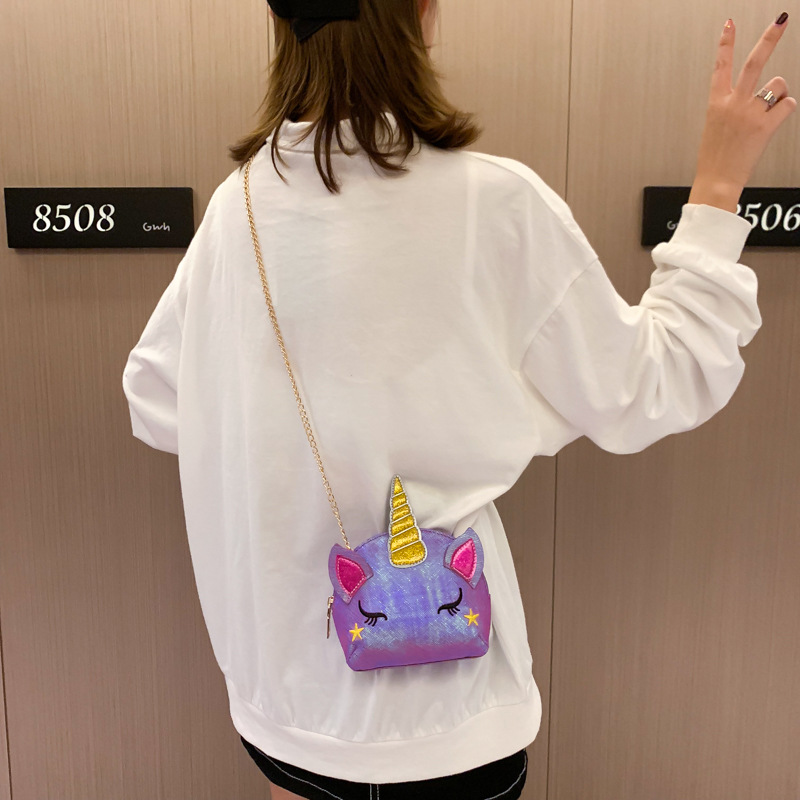 Cute Girl Chain Crossbody Bag New Cartoon Unicorn Chain Women's Bag Shoulder Bag Laser Women's Cosmetic Bag