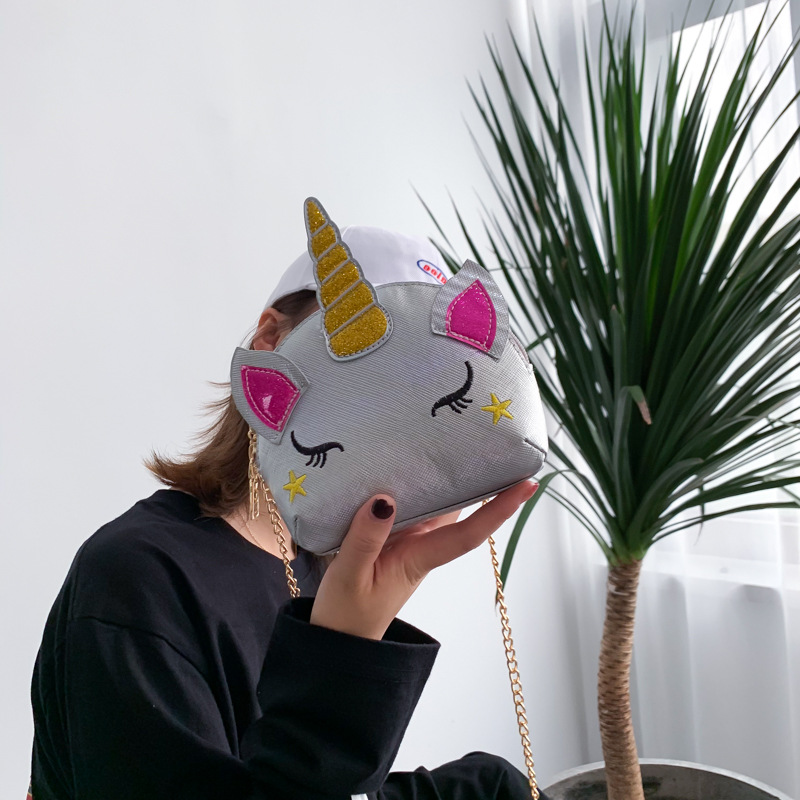 Cute Girl Chain Crossbody Bag New Cartoon Unicorn Chain Women's Bag Shoulder Bag Laser Women's Cosmetic Bag
