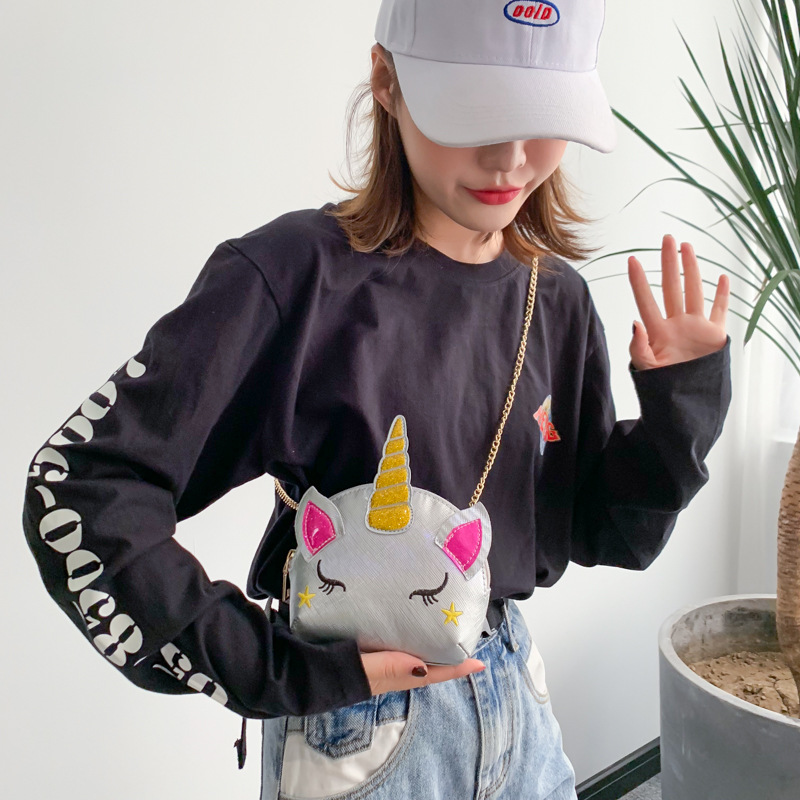 Cute Girl Chain Crossbody Bag New Cartoon Unicorn Chain Women's Bag Shoulder Bag Laser Women's Cosmetic Bag