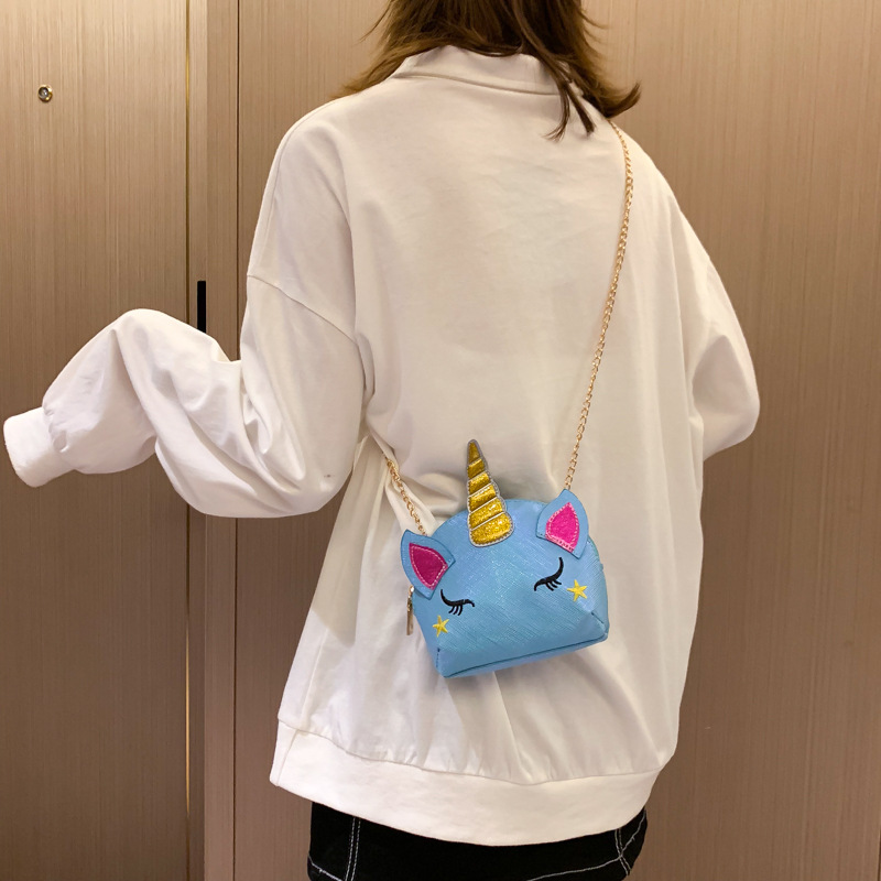Cute Girl Chain Crossbody Bag New Cartoon Unicorn Chain Women's Bag Shoulder Bag Laser Women's Cosmetic Bag